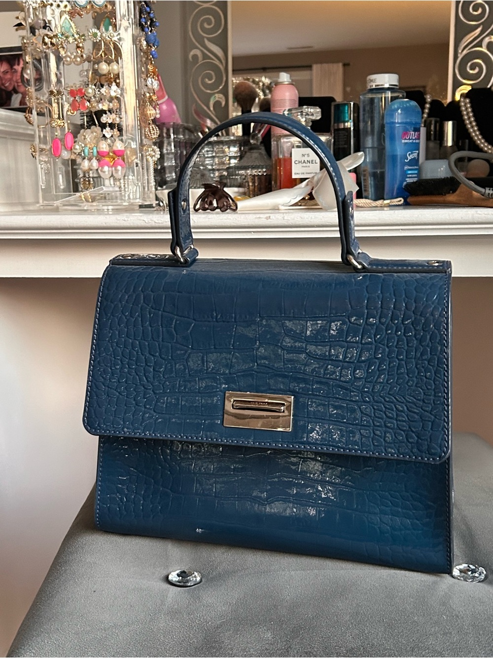 kate spade Blue Croc-Embossed Top Handle Crossbody